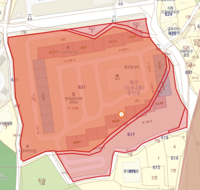 울산 북구 중산동 621, 101동 16층1609호 (중산동,현대글로리아) 외 5필지 아파트 경매 사진 7